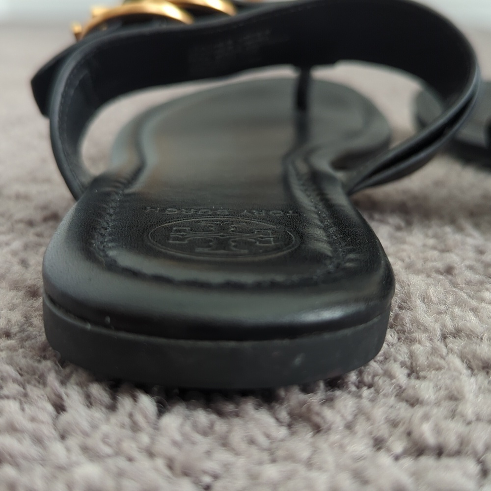 Tory Burch Black Sandals with Gold Buckle - Picture 4 of 5